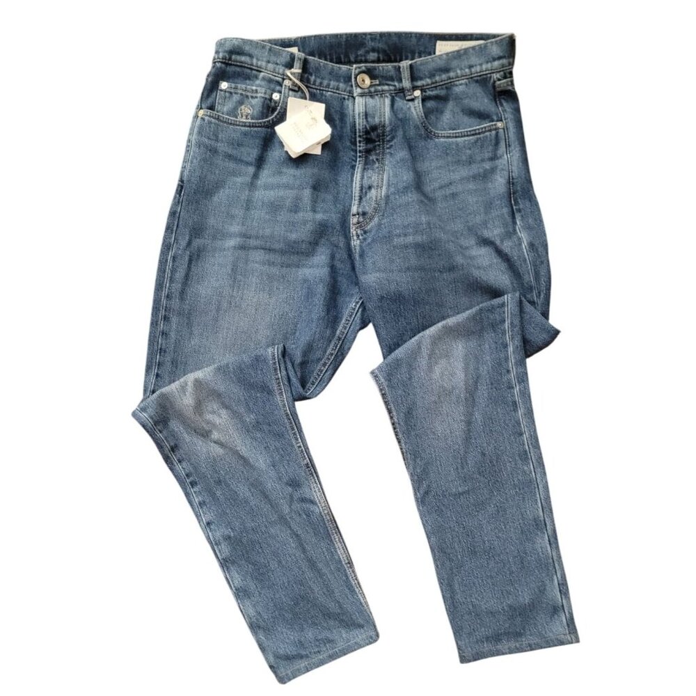 Brunello Cucinelli Luxury Denim Dark Blue Acid Wash, Iconic Fit Jeans - IT 48 (3